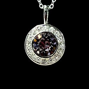 Swarovski crystal silver tone pendant necklace pink hue center stone